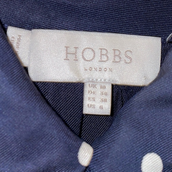 HOBBS LONDON // “Marci” Polka Dot Navy Blue Pullover Shirt Dress roll-up sleeves - Picture 9 of 11
